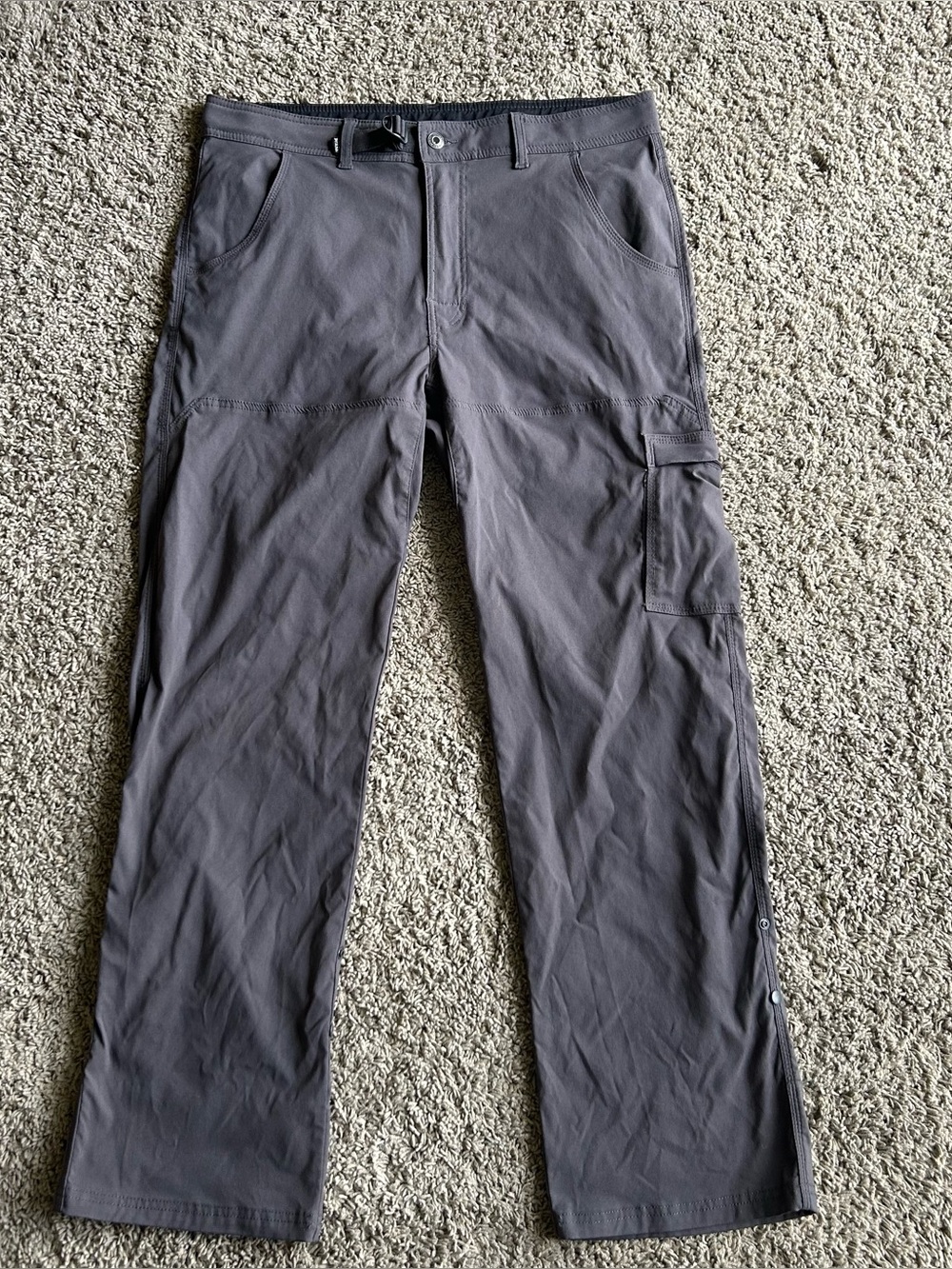 prAna Breathe Pants Mens L(36x31) Dark Gray Hiking Outdoor Cargo Straight Belted